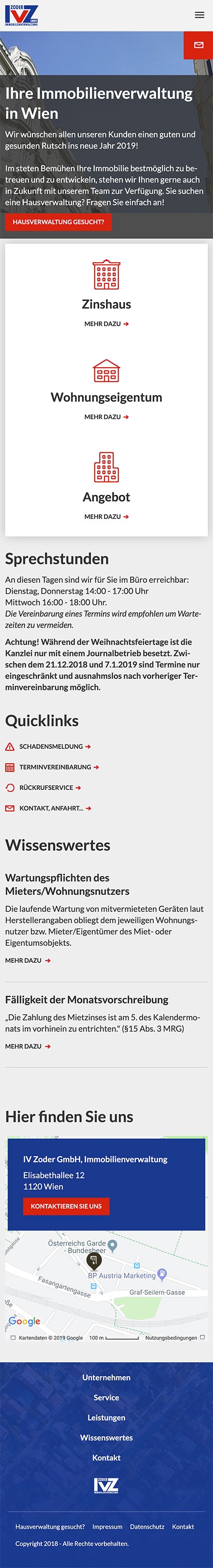Immobilienverwaltung Zoder | ivzoder.at | 2018 (Phone Full Scroll) © echonet communication